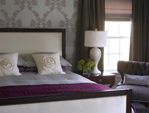 Transitional Bedroom with silk curtains westchester ny