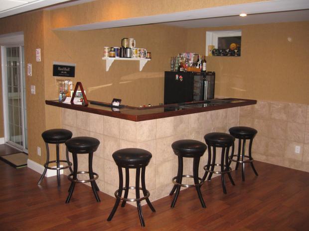 Traditional Bar with white bypass sliding glass doors