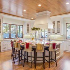 Transitional Kitchen with full tile backsplash on the diagonal