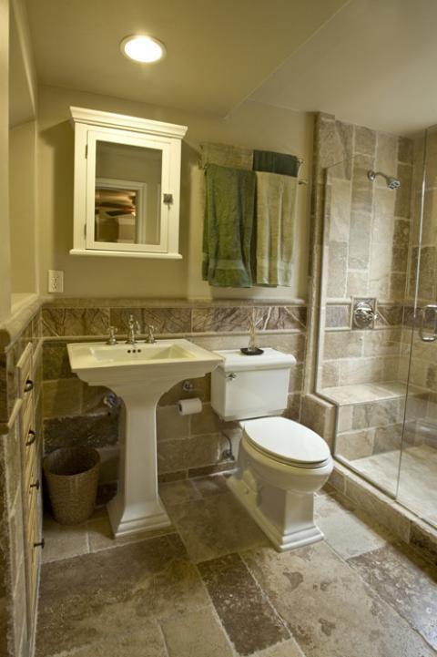 Traditional Bathroom with cabinet crown moulding