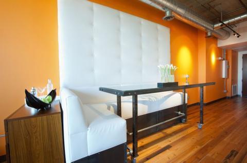 Modern Dining Room with leather upholstery