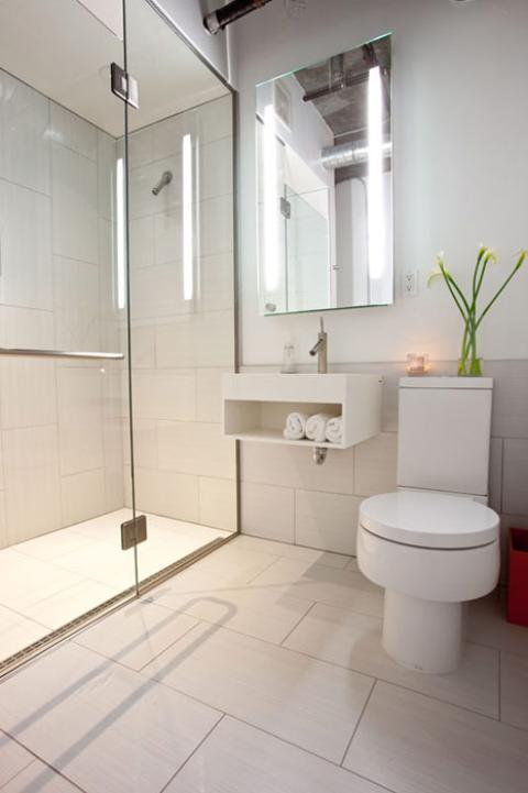 Transitional Bathroom with frame less recessed vanity medicine cabinet with mirror front