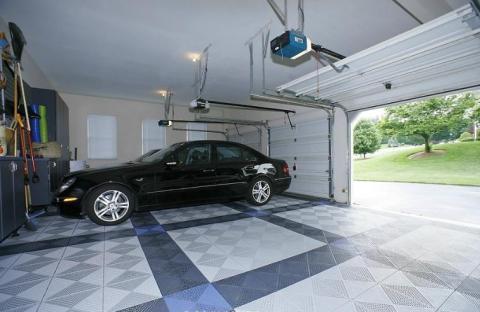 Contemporary Garage with interlocking garage tile flooring