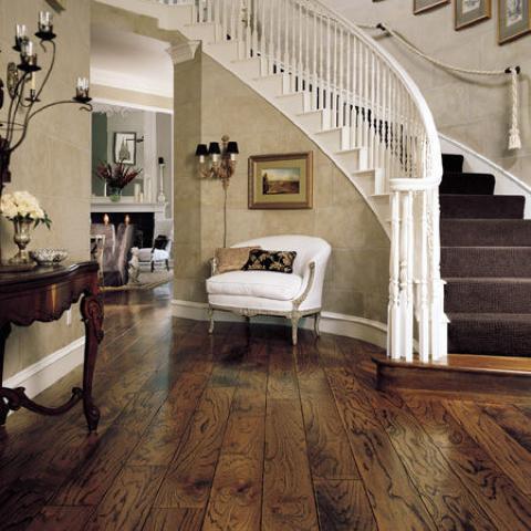 Traditional Entry with dark purple carpeted stairs