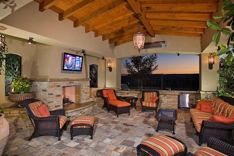 Traditional Patio with stamped concrete stone style