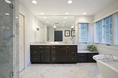 Eclectic Bathroom with tile shower surround