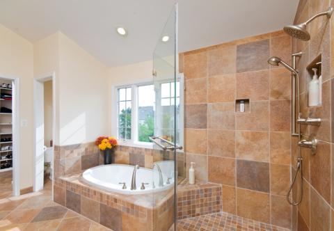 Traditional Master Bathroom with stainless steel plumbing fixtures