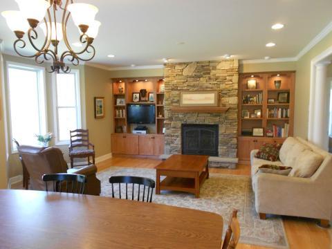 Traditional Living Room with medium wood mission style coffee table
