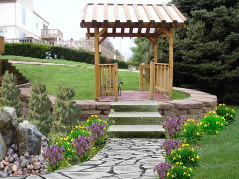 Eclectic Walkway with slate curved walkway