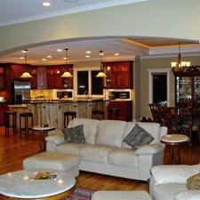 Traditional Family Room with stainless steel kitchen appliances