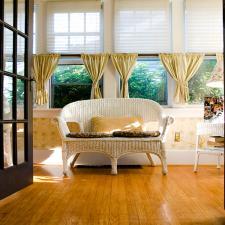 Traditional Sunroom with palm trees on wallpaper