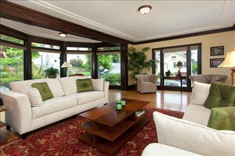 Contemporary Family Room with gray chesterfield chairs