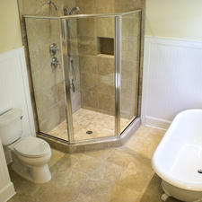 Traditional Master Bathroom with glass shower walls