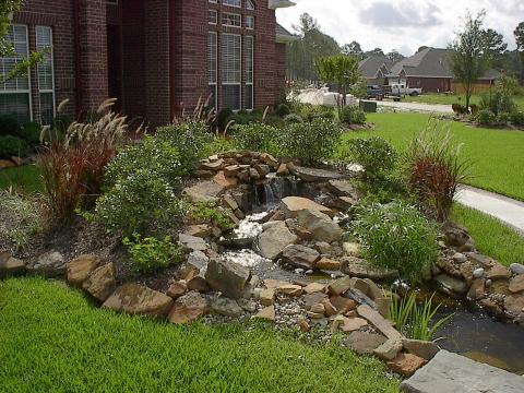 Traditional Landscape with grass landscaped yard