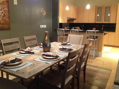 Modern Dining Room with ladder back dining chairs