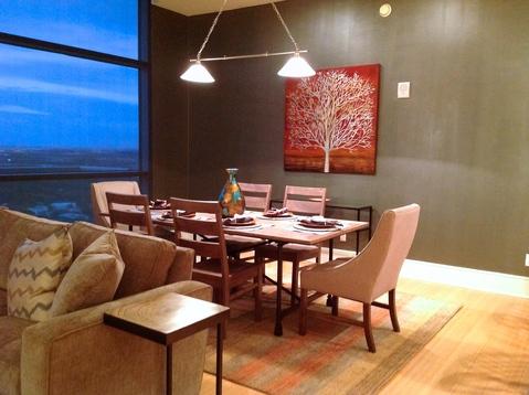 Modern Dining Room with double lamp ceiling lighting