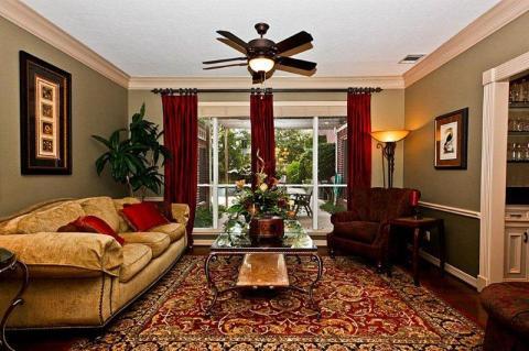 Traditional Living Room with white framed windows and doors