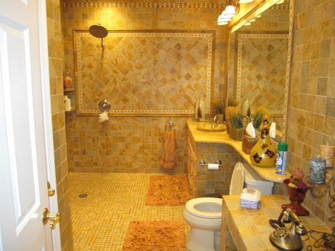 Eclectic Bathroom with entire bathroom covered in tile