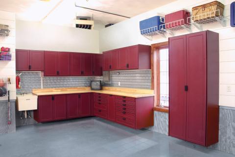 Contemporary Garage with light wood counters