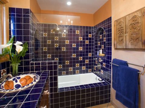 Eclectic Bathroom with bath tub glass screen enclosure