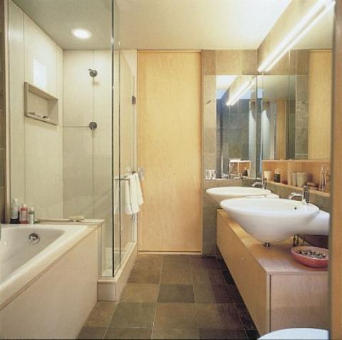 Contemporary Master Bathroom with frameless glass shower door