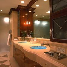 Contemporary Master Bathroom with rich mahogany wood polished finish
