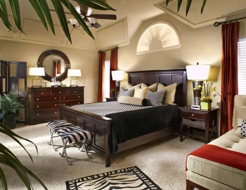 Transitional Bedroom with black and white accents