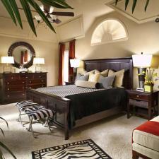 Transitional Bedroom with black and white accents