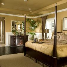 Transitional Bedroom with hand scraped flooring