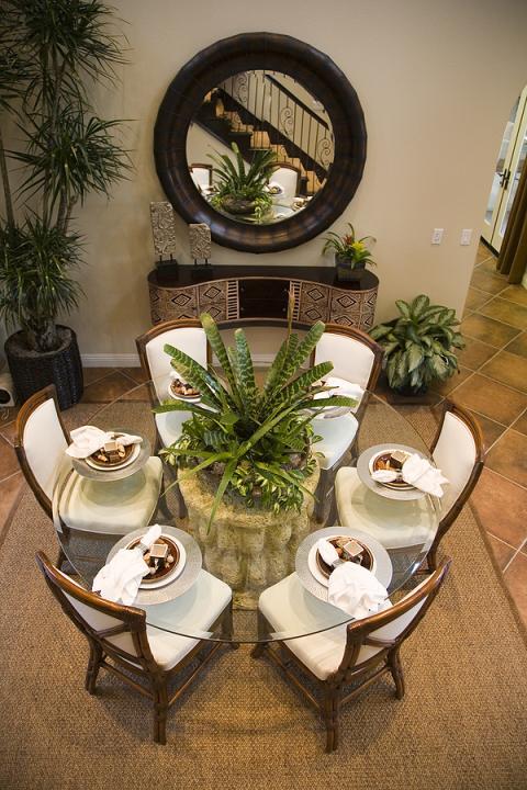 Eclectic Dining Room with white upholstery on chair