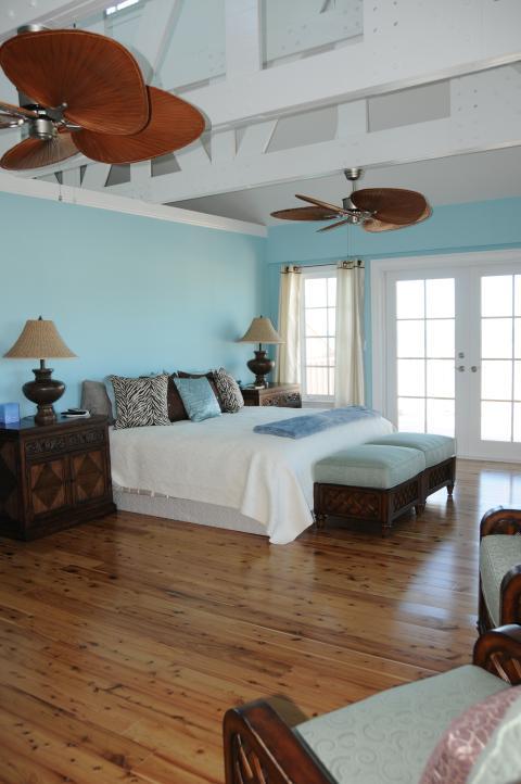 Transitional Bedroom with white framed windows and doors