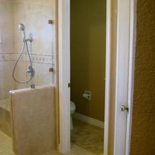 Contemporary Master Bathroom with built in shower bench