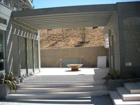 Transitional Patio with bypass sliding glass door
