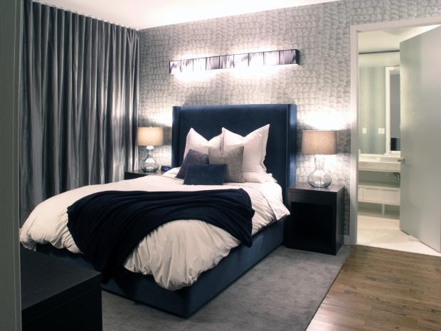 Modern Bedroom with sea shell wall covering