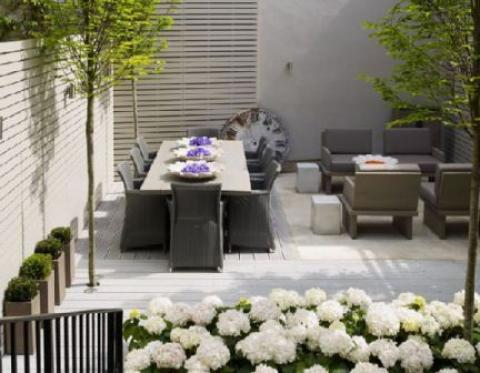 Contemporary Patio with outdoor dining area