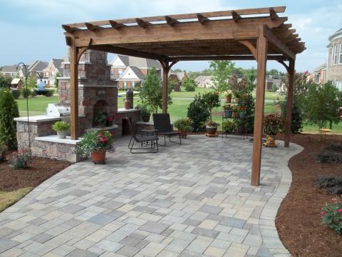 Contemporary Patio with stone paver patio