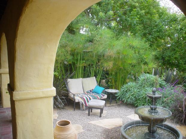 Tuscan Patio with outdoor tiered water feature
