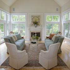 Traditional Living Room with stone white fire place surround