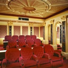 Traditional Home Theater with detailed columns with carvings