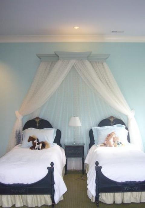 Traditional Kids Room with light blue painted walls