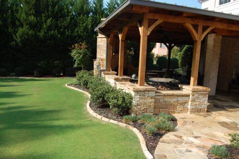 Traditional Patio with wooden support beams