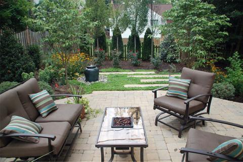 Contemporary Patio with black metal patio furniture