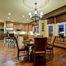 Traditional Dining Room with black metal bar stool seating