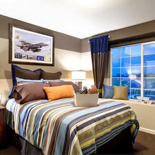 Transitional Kids Room with brown carpeted flooring