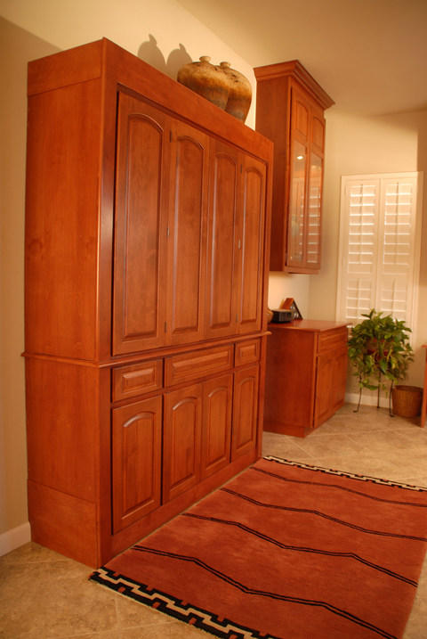 Transitional Library with cabinet crown molding