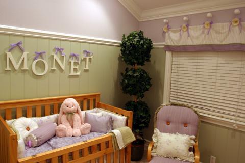 Traditional Bedroom with wood cushion rocking chair