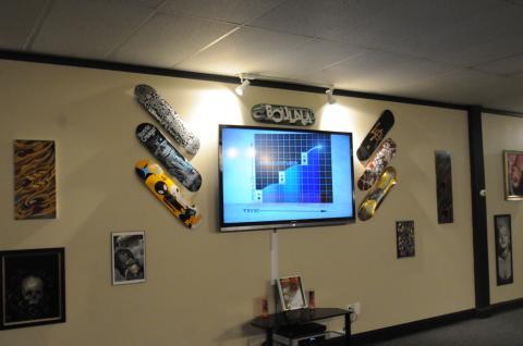 Eclectic Home Theater with entertainment center