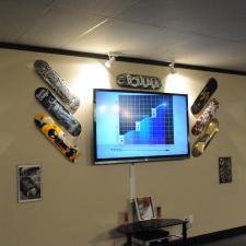 Eclectic Home Theater with entertainment center