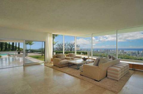 Contemporary Family Room with tan arm chairs with stripped upholstery