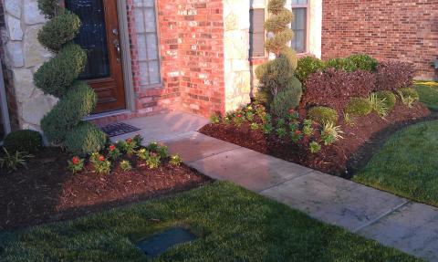 Transitional Landscape with door with leaded glass insert